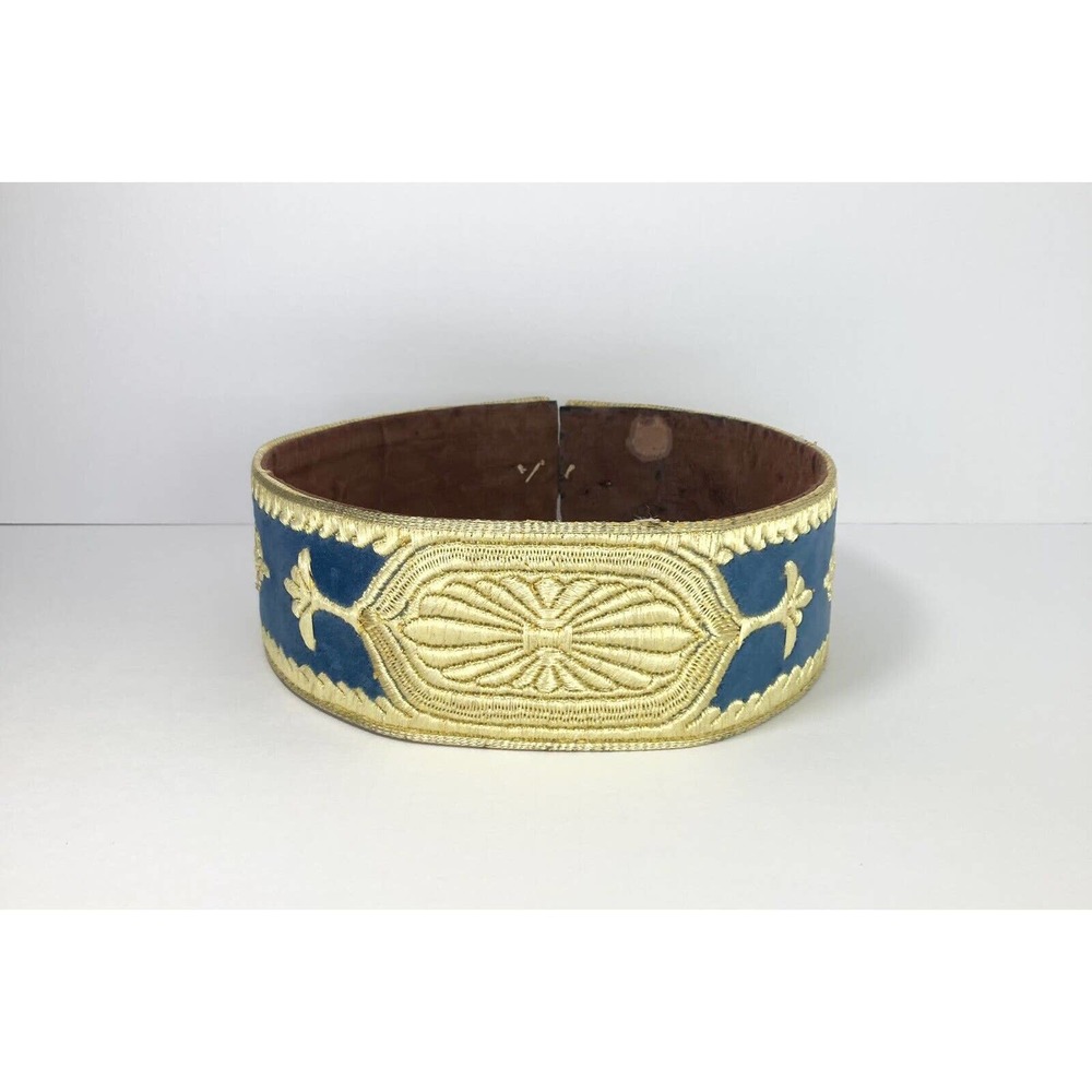 VTG 60s 30.5” Handmade Gold/Blue Sewn Fabric Jordan Middle East Mens Kaftan Belt